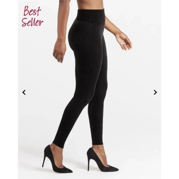 SPANX Black Velvet Tummy Control High Waisted Leggings Pants Stretch Gothic 2X - Picture 2 of 9